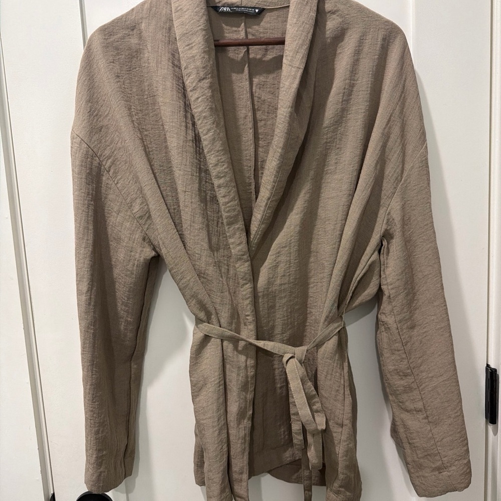 Zara Beige Wrap Cardigan Jacket neutral minimalist classic style oversized S